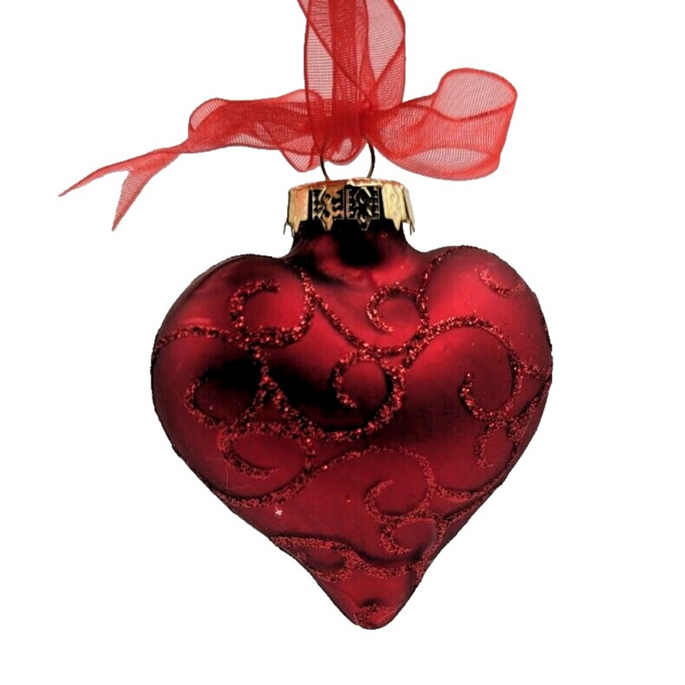 Red Heart Shaped Ornament with Elegant‎ Glitter Design